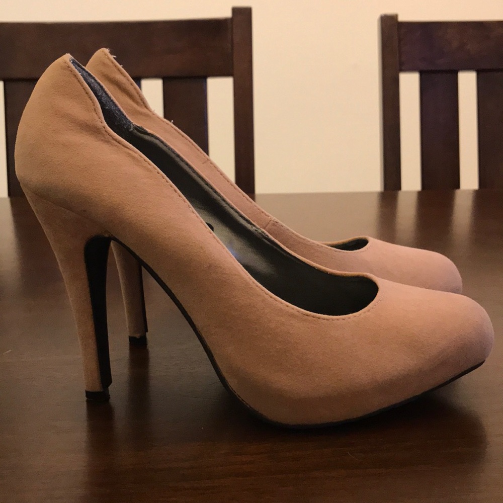 Tan faux suede heels